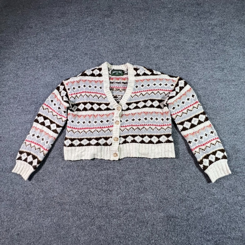 Vintage American Eagle Outfitters Cardigan Sweater Womens S White Knit Geometric